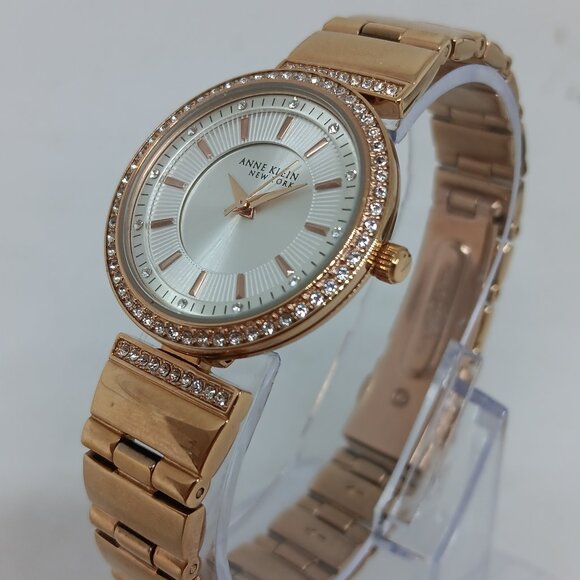 Anne Klein 12/2258SVRG Women's 30mm Rose Gold Tone Crystal Accent Watch - Picture 1 of 11